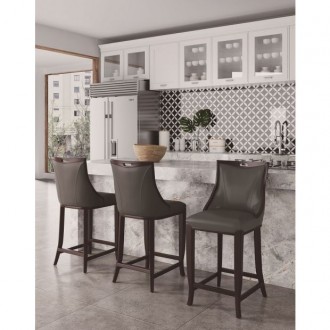 Manhattan Comfort Emperor Faux Leather Barstool in Pebble Grey Set