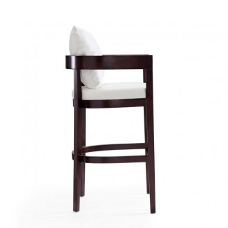 Manhattan Comfort Ritz 38 in. Ivory and Dark Walnut Beech Wood Barstool Side