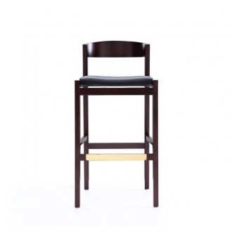 Manhattan Comfort Klismos 40.75 in. Black and Dark Walnut Beech Wood Barstool Front