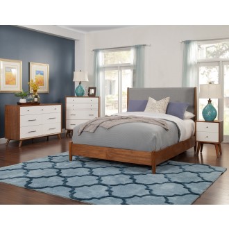 Alpine Furniture Flynn Mid Century Modern Two Tone Standard King Panel Bed, Acorn/Grey - Lifestyle