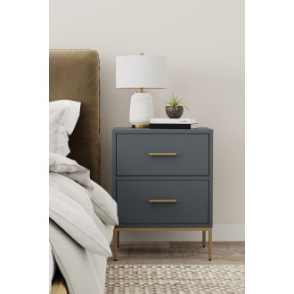 Alpine Furniture Madelyn Two Drawer Nightstand, Slate Gray - Lifestyle