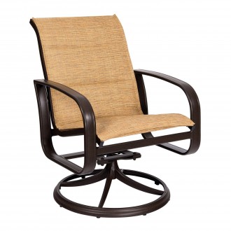 Woodard Cayman Isle Padded Sling Swivel Rocking Dining Armchair - Angled