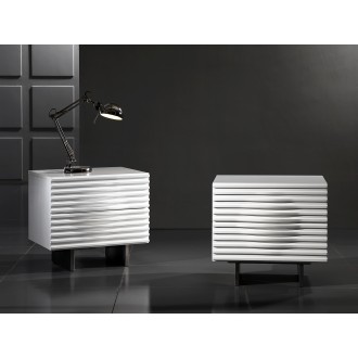 Moon Nightstand In High Gloss White Lacquer With Brushed Stainless Steel - Lifestyle 2