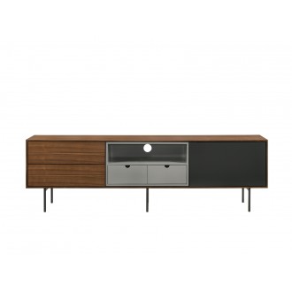 Casabianca CALICO Entertainment Center In Walnut Wood Veneer With Gray Matte Painted Accents - Front