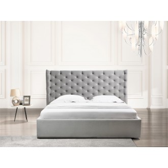 Casabianca PARKER Queen Size Bed In Gray Velvet Fabric Tufted Headboard With Storage - Lifestyle