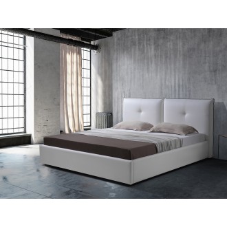 Casabianca Home ARIA King Size Bed In White Pu-leather With Taupe Pu Piping And Storage - Angled Lifestyle