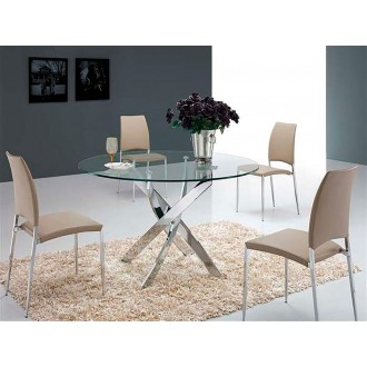GALAXY Chrome / Clear Glass Dining Table - Lifestyle