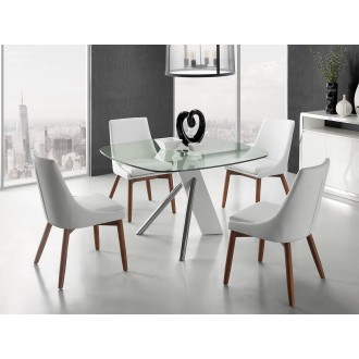 Casabianca CREEK Dining Chair In White Pu-leather With Walnut Veneer Base - Lifestyle