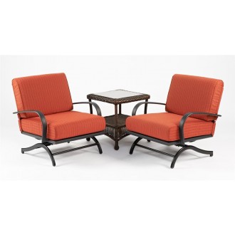 Outdoor Greatroom Company Chat Rocking Chairs w/ Papaya Cushions - Set of Two - Set in Angle