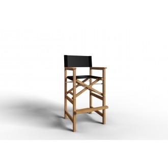 Hi Teak Furniture Directeur Teak Outdoor Bar Height Stool with Black Dura Sling Back and Seat - Angled