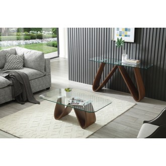 Whiteline Modern Living Emory Console With 10mm Clear Tempered Glass Top And Walnut Veneer Base - Lifestyle