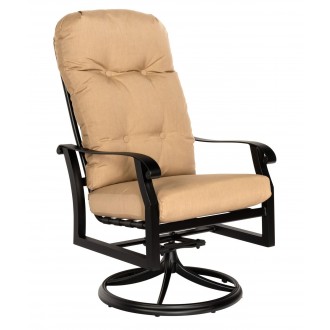 Woodard Cortland Cushion High Back Swivel Rocking Dining Arm Chair - Angled