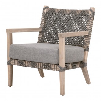 Essentials For Living Costa Outdoor Club Chair - Dove Flat Rope, Performance Dove, Gray Teak - Front Side Angle