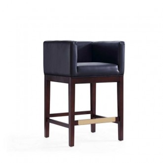 Manhattan Comfort Kingsley 34 in. Grey and Dark Walnut Beech Wood Counter Height Bar Stool