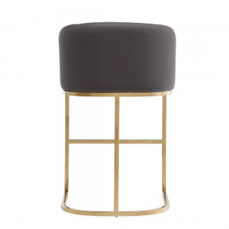Manhattan Comfort Louvre 36 in. Grey and Titanium Gold Stainless Steel Counter Height Bar Stool Back