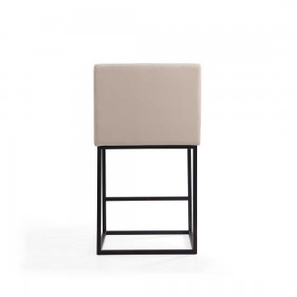 Manhattan Comfort Ambassador 38 in. Cream and Black Metal Counter Height Bar Stool Back