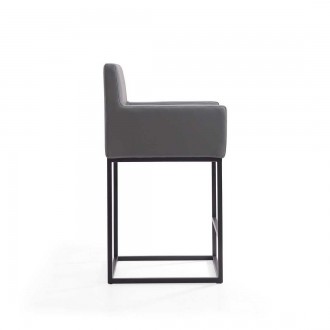Manhattan Comfort Ambassador 38 in. Grey and Black Metal Counter Height Bar Stool Side