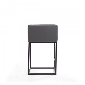Manhattan Comfort Embassy 34 in. Grey and Black Metal Counter Height Bar Stool Side
