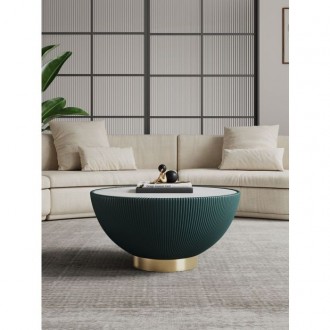 Manhattan Comfort Modern Anderson Coffee Table Upholstered in Leatherette with Ceramic Faux Marble Tabletop Green