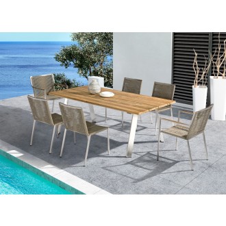 Whiteline Modern Living Rhea Outdoor Dining Armchair In Stainless Steel Frame And Light Brown Weaving Rope Seat 
