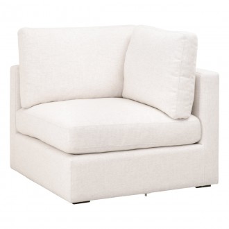 Essentials For Living Daley Modular Corner Chair - Performance Textured Cream Linen, Espresso - Front Side Angle