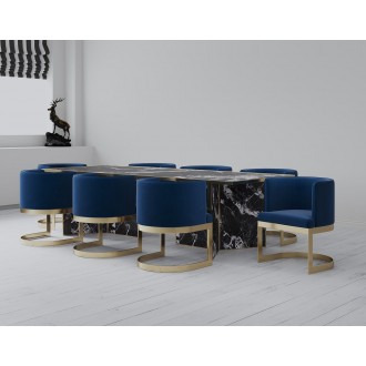 Manhattan Comfort Aura Royal Blue and Polished Brass Velvet Dining Chair