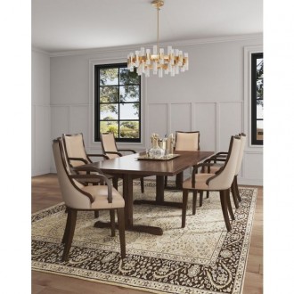 Manhattan Comfort Grand Faux Leather Dining Armchair in Tan with Beech Wood Frame Set