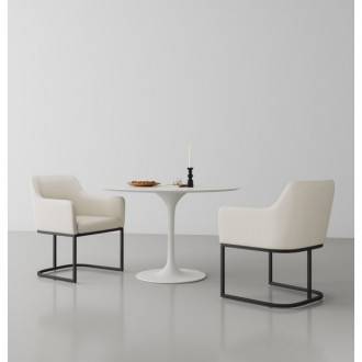 Manhattan Comfort Modern Serena Dining Armchair Upholstered in Leatherette with Steel Legs - Set of 2 Cream