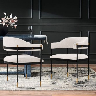 Manhattan Comfort Modern Lia Chenille Dining Armchair In Cream