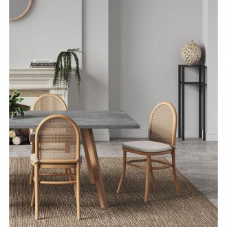 Manhattan Comfort Paragon Dining Chair 1.0 with Cream Cushions in Nature and Cane - Set 