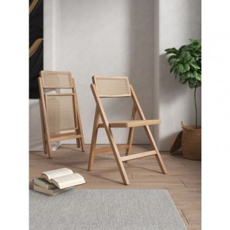 Manhattan Comfort Pullman Folding Dining Chair in Nature Cane- Set