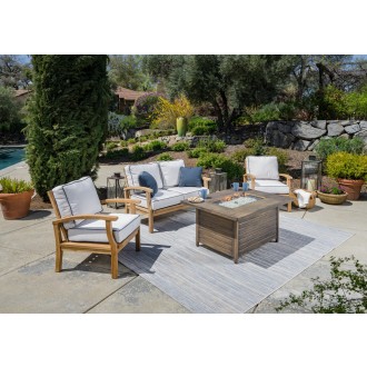 Tortuga Outdoor 5pc Teak Sofa and Fire Table Set