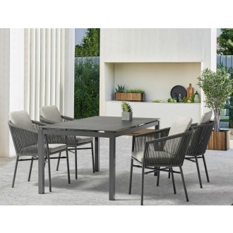 Whiteline Modern Living Lynn Outdoor Dining Table With Glass Top with Ceramic Finish in Dark Grey - Lifestyle