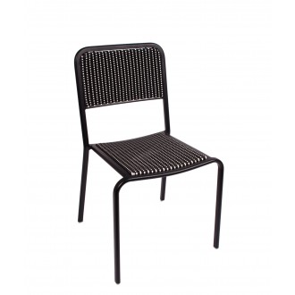 Rio Stacking Aluminum Side Chair Mocha Synthetic Wicker - Black Frame