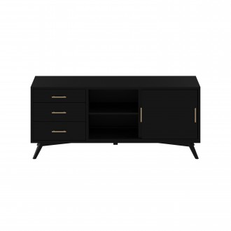 Alpine Furniture Flynn Large TV Console, Black - Front Angle