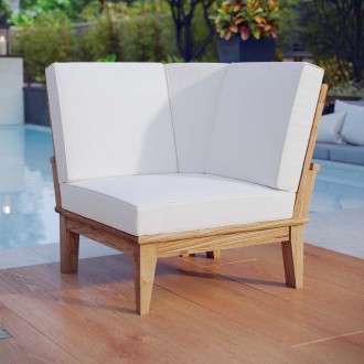 Modway Marina Outdoor Patio Teak Corner Sofa in Natural White - Lifestyle