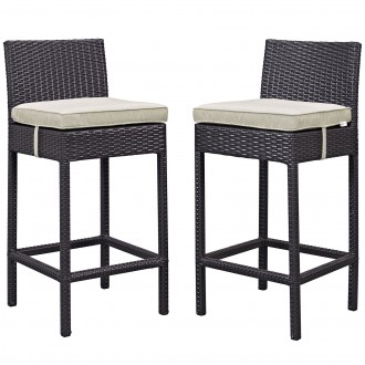 Modway Lift Bar Stool Outdoor Patio in Espresso Beige - Set of Two - Set in Front Side Angle