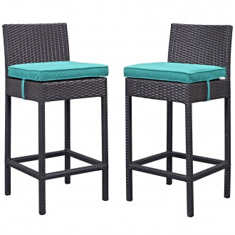 Modway Lift Bar Stool Outdoor Patio in Espresso Turquoise - Set of Two - Set in Front Angle