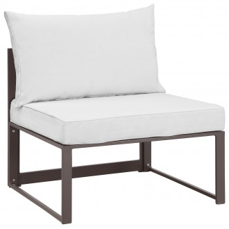 Modway Fortuna Armless Outdoor Patio Chair - Brown White - Front Side Angle