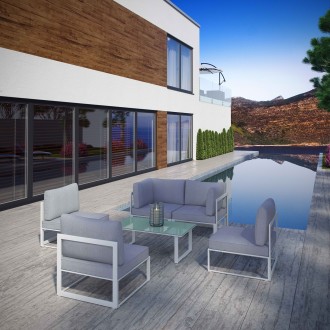Modway Fortuna 6 Piece Outdoor Patio Sectional Sofa Set - White Gray - Lifestyle