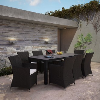 Modway Junction 9 Piece Outdoor Patio Dining Set in Brown White - Lifestyle