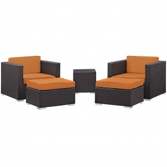 Modway Convene 5 Piece Outdoor Patio Sectional Set in Espresso Orange - Set in Front Side Angle