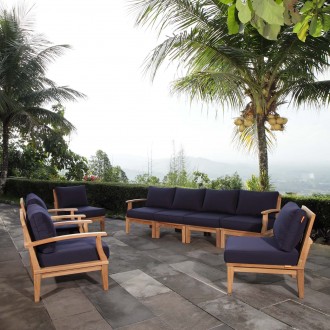 Modway Marina 8 Piece Outdoor Patio Teak Set - Natural Navy - Lifestyle