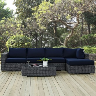 Modway Summon 5 Piece Outdoor Patio Sunbrella® Sectional Set - Canvas Navy - Lifestyle