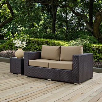 Modway Convene Outdoor Patio Loveseat in Espresso Mocha - Lifestyle