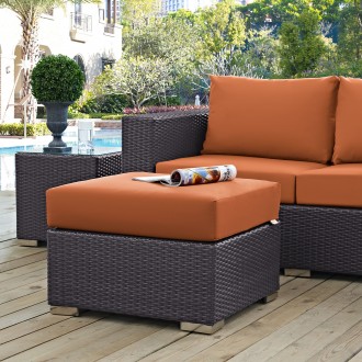 Modway Convene Outdoor Patio Fabric Square Ottoman in Espresso Orange - Lifestyle