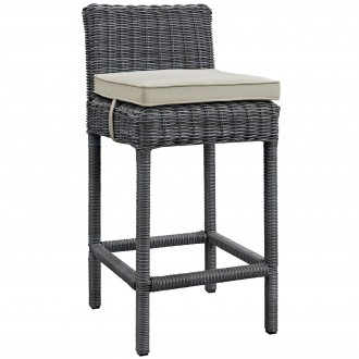 Modway Summon Outdoor Patio Sunbrella® Bar Stool in Antique Canvas Beige - Front Side Angle
