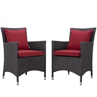 Modway Convene 2 Piece Outdoor Patio Dining Set - Espresso Red - Set in Front Side Angle