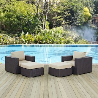 Modway Convene 4 Piece Outdoor Patio Sectional Set in Espresso Beige - Lifestyle