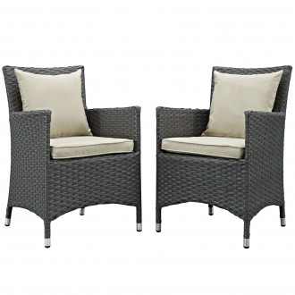 Modway Sojourn 2 Piece Outdoor Patio Sunbrella® Dining Set in Antique Canvas Beige - Set in Front Side Angle